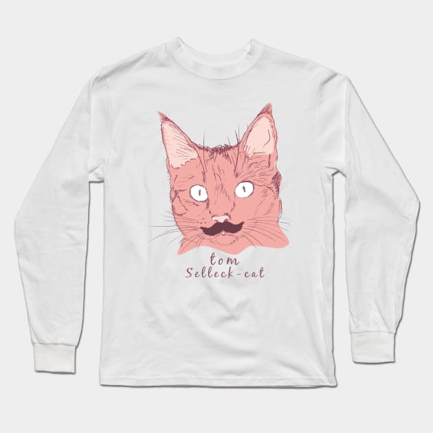Tom Selleck-Cat Long Sleeve T-Shirt by Worldengine